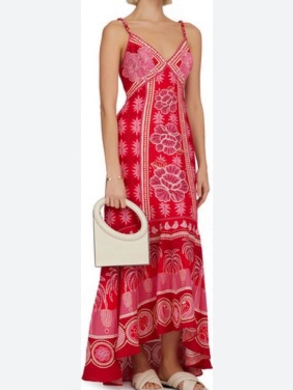 FARM Rio Red Maxi Dress with Pink Floral Print